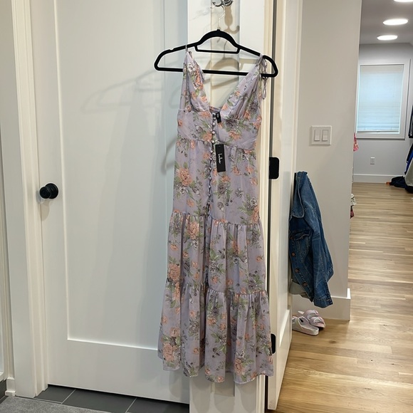 NWT Lulus Everlasting Sight Lavender Floral Midi Dress - Picture 7 of 8